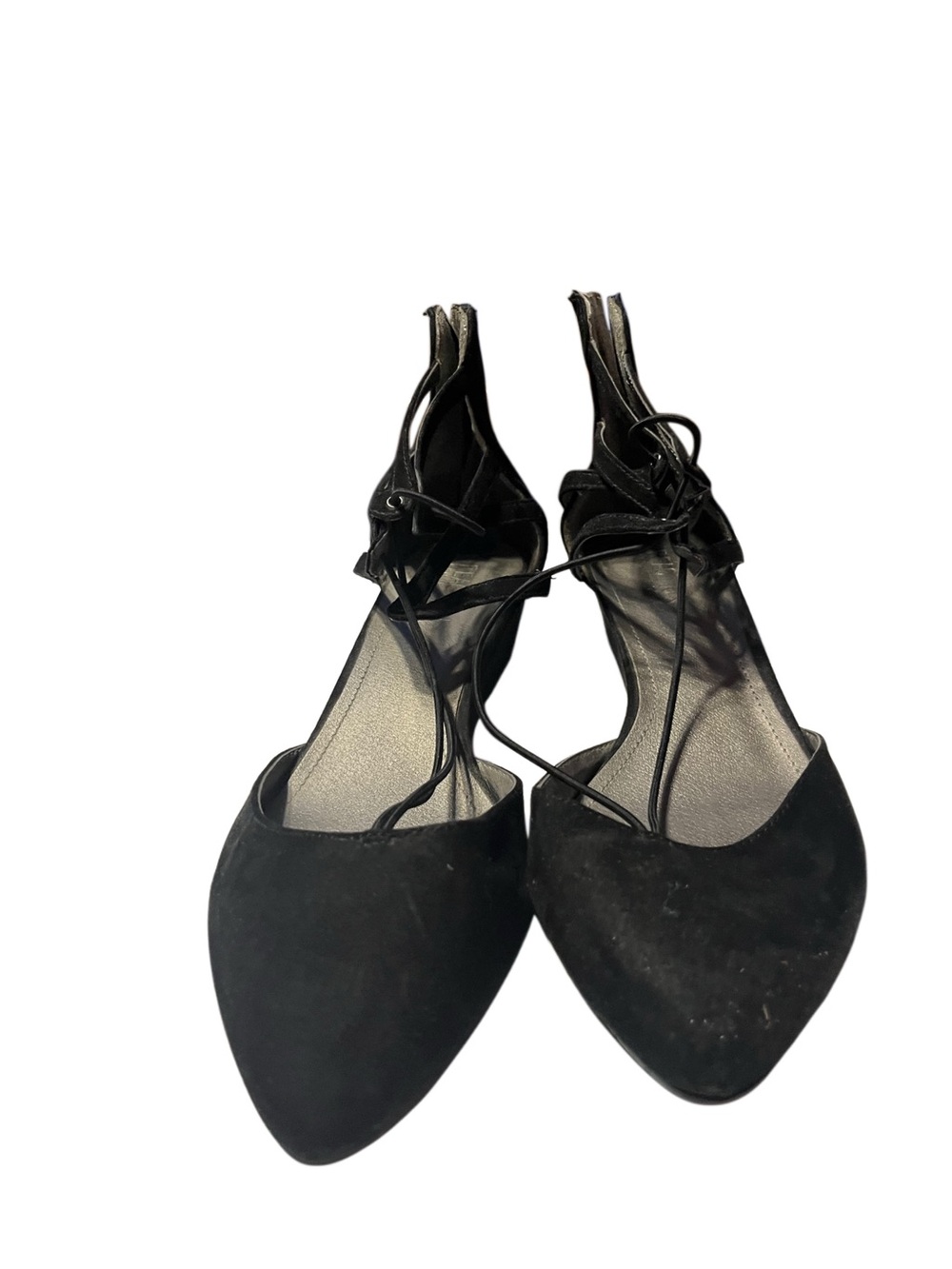Kenneth Cole Reaction Black Suede Pointed Lace-Up Flats